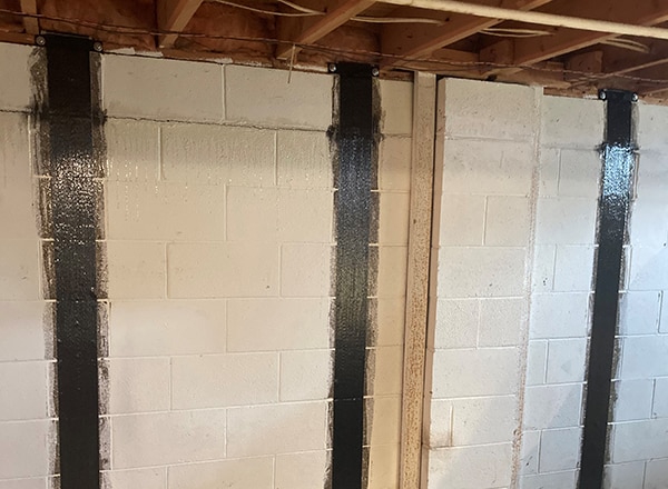 basement wall with carbon fiber sealing